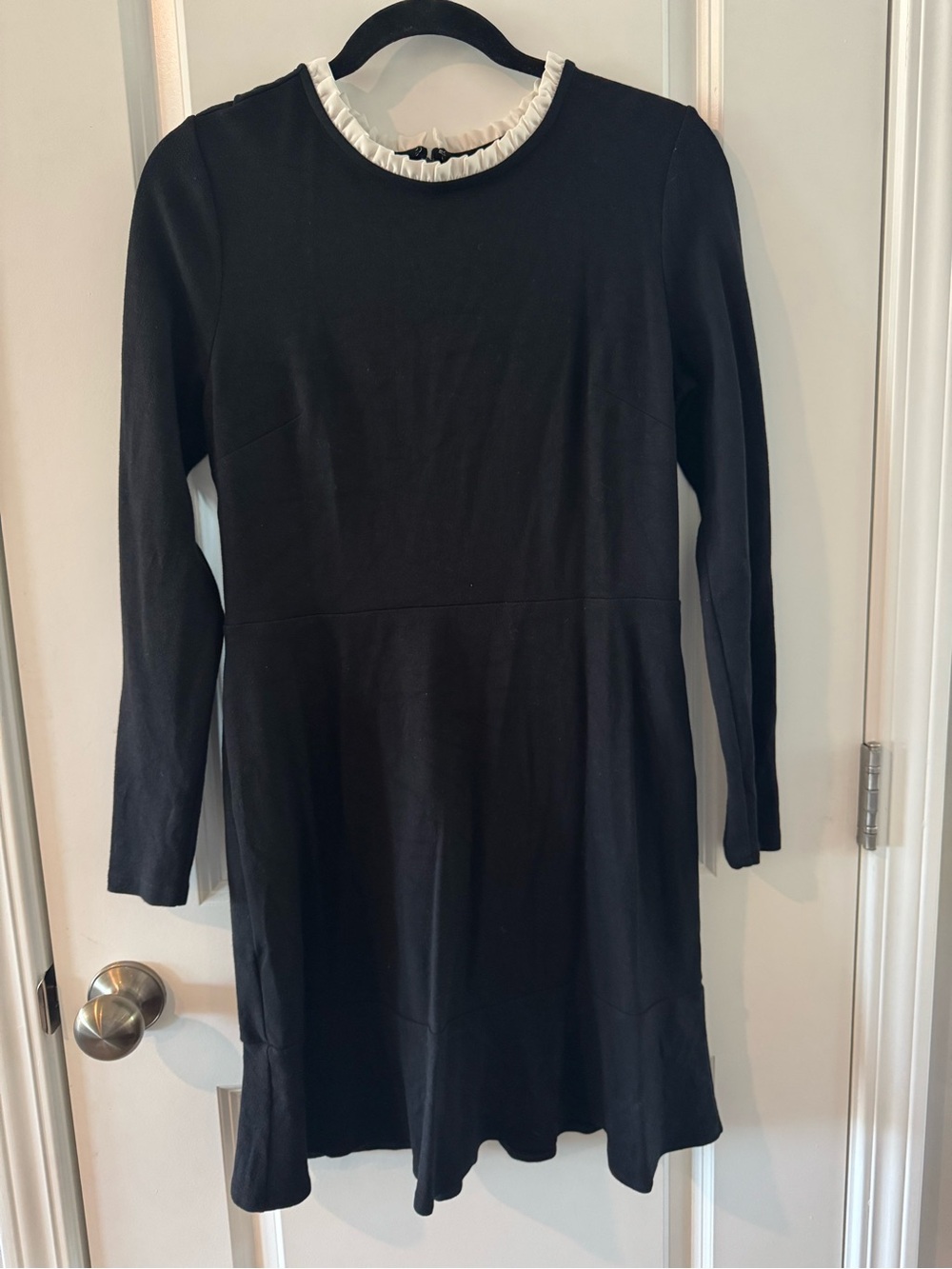 LOFT Black Long-Sleeve Dress with White Ruffle Collar